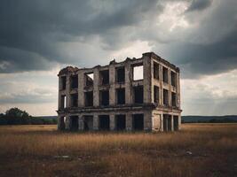 Ruins of an Abandoned Building Under Cloudy Sky. photo