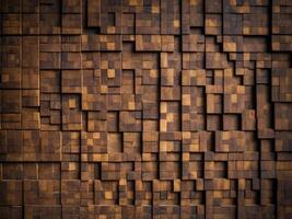 Rustic wooden wall panel with square blocks. photo