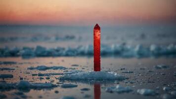 Attention-Grabbing Red Exclamation Mark in Serene Arctic Ice Landscape. photo