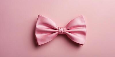 Top view of pink bow tie on pink background. photo