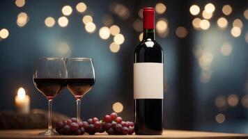 Red wine bottle with a blank tag you can customize with your own design. photo