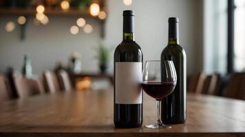 Red wine bottle with a blank tag you can customize with your own design. photo