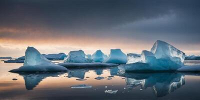 Icebergs Floating on a Calm Arctic Ocean. photo