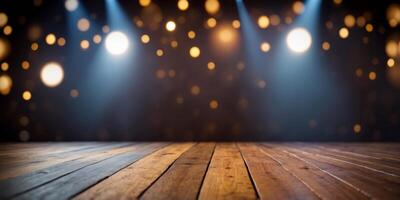 Empty Stage with Spotlights and Wooden Floor. photo