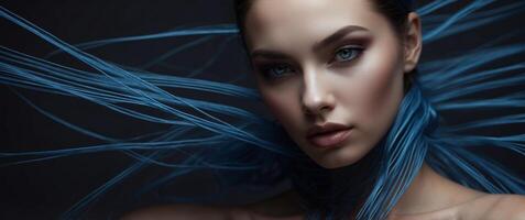 a blue lines and dots on a black background. photo