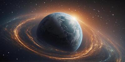 In the shadowy depths of space, a lunar fairylike artificial planet emerges, its delicate features shrouded in mystery. photo