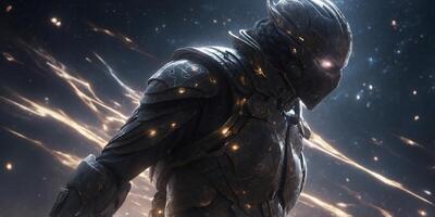 A shadowy celestial assassin, drifting through the starlit void in search of prey. photo