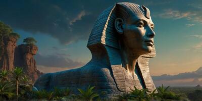 In the heart of a digital jungle, an ancient, enigmatic sphinx guards a virtual treasure map leading to untold riches. photo