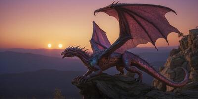 A luminous wyrmling dragon, its iridescent scales shimmering with all the colors of a fading twilight sky. photo