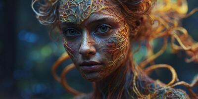 In a twisted dreamscape, a shimmering goblin-like creature emerges, its form a surreal blend of twisted limbs and shimmering illusions. photo
