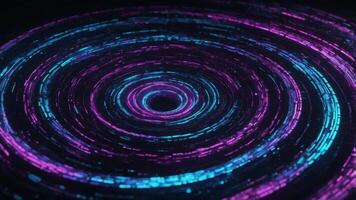Advanced Technology Blue as well as Purple Neon Lights within Swirling Spiral Vortex of Digital Data Flow. photo
