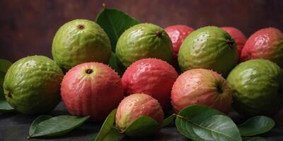 guava fruits on solid background with copy space. photo
