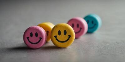 A packet of pills with a smiley face on each one. photo