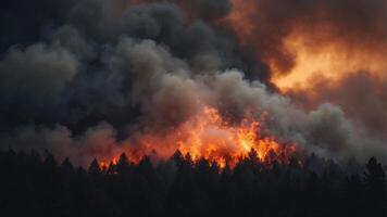 Smoke billowing from a wildfire engulfs the sky as darkness descends. photo