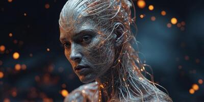 An otherworldly explorer, characterized by hideous beauty, navigates a digital realm with twisted grace. photo