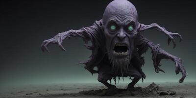 A ghastly astral gnome, twisted and contorted, drifts through the dark expanse of the cosmos. photo