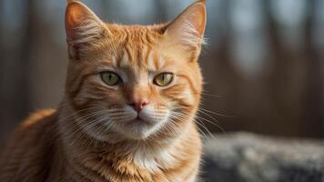 Funny ginger cat looking in the distance. photo