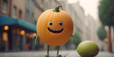 Muskmelon character with a funny expression. photo