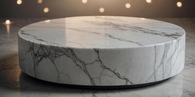 A white marble table with a circular top. photo