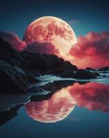 Moonlit Ocean Scene with Clouds and Reflections. photo