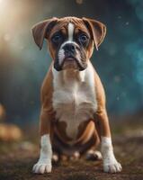 Charming Boxer Puppy Pointing with Humorous Expression. photo