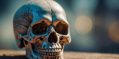 A close up of a skull with a smile on it. photo