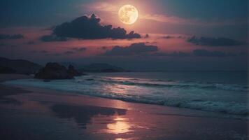 Serene Moonlit Ocean View with Clouds and Reflection. photo