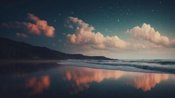 Serene Moonlit Ocean View with Clouds and Reflection. photo