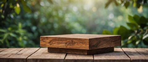 Nature Wooden Podium For Product Display. photo