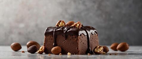 Artisanal Chocolate Dipped Ice Cream Bar with Nuts on Clean Background. photo