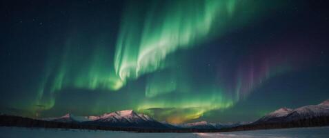Northern lights in starry sky northern nature nebula cosmic starry sky background. photo