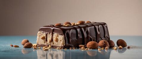 Artisanal Chocolate Dipped Ice Cream Bar with Nuts on Clean Background. photo