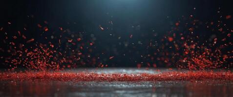 Stage ground littered with red particles. photo