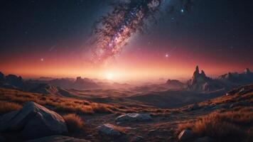 Earth Enveloped in a Captivating Meteor Shower Amidst the Cosmic Expanse. photo