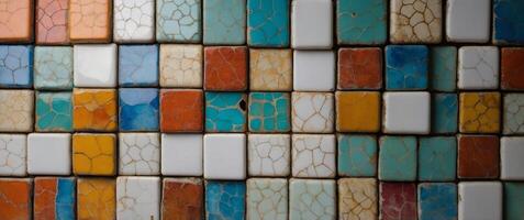 tile wall background with white and colorful pieces. photo