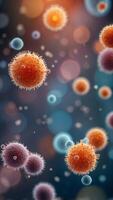 Microscopic view of bacteria and microorganisms. photo