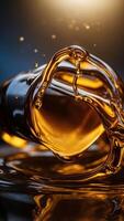 Smooth Flowing Amber Colored Engine Oil Pouring from Canister in Close up View. photo