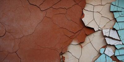 The image is of a wall with a cracked and broken surface. photo