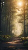 Anime background of light and forest during the day. photo