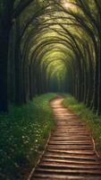 Time passing through forest of numbers creating green energy tunnel. photo