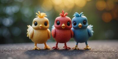 three different colors of robot chickens. photo