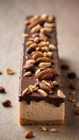 Delectable Chocolate Dipped Ice Cream Bar with Nuts on Simple Background. photo