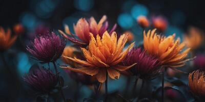expressionist floral botanical canvas showcasing a blend of bold colors and dark tones. photo