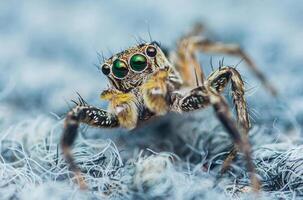 Jumping spider standing on carpet. photo