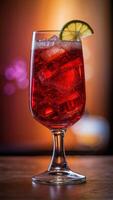 An glass of colorful drink with a red background. photo