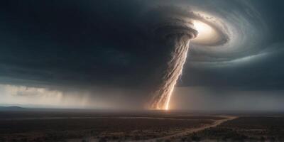 Incipient tornado evolving into a massive hurricane above the earth in a space view showcasing the impacts of climate change. photo