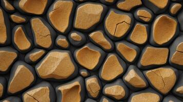 A black and gold rock wall with a lot of cracks and holes. photo
