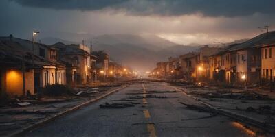An empty city with damage after a natural disaster from extreme weather. photo