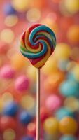 Colorful Lollipop on a Stick on Colorful Background. photo