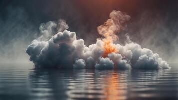 An cloud of white smoke floating in the water. photo